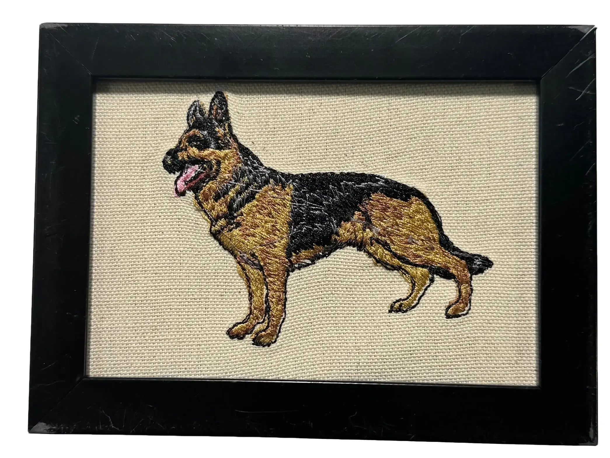 German Shepherd Machine-Embroidered Framed Home Decor Plaque, Charming Canine Accent Sign for Room, Office Desktop Tabletop Display, Other Dog Breeds & Designs Available