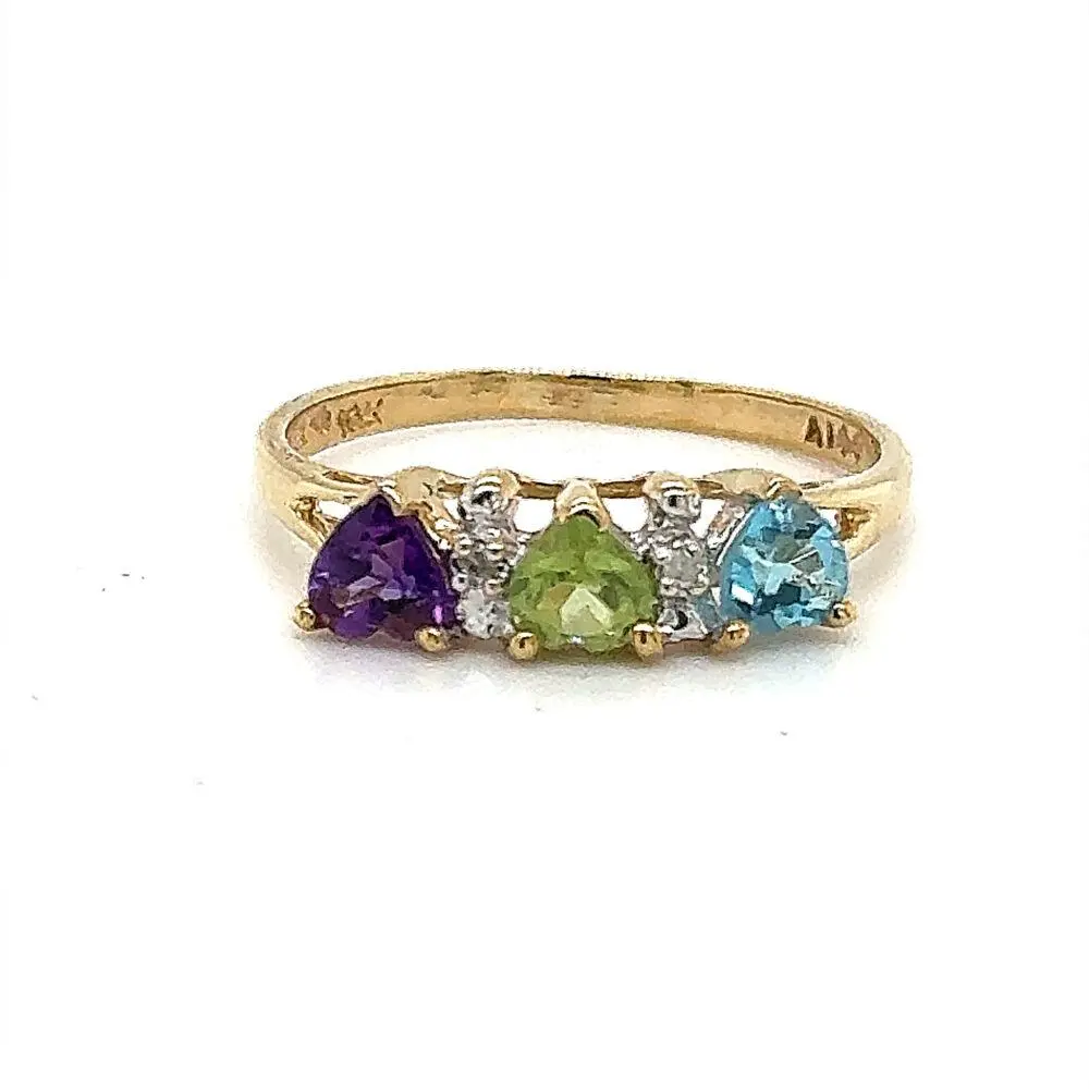 10k Gold Aquamarine, Peridot, Amethyst Heart Mothers ring
