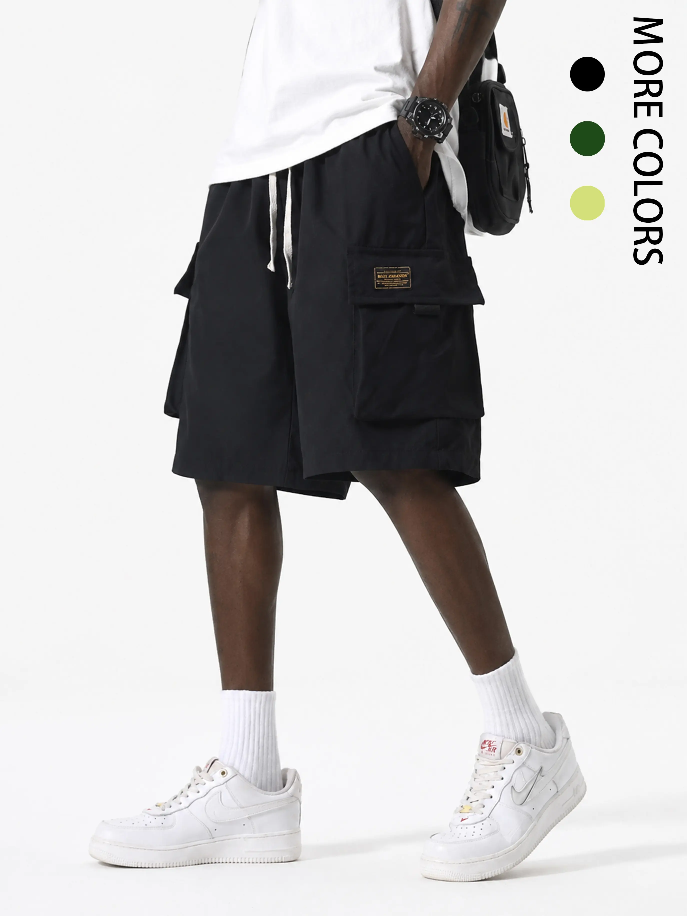 Men's Baggy Cargo Shorts, Loose Fit Utility Shorts with Drawstring Waist, Multi Pocket Streetwear Casual Shorts