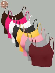 women's solid spaghetti strap wireless bra, stretchy comfortable breathable bra, ladies lingerie for summer, clothes, clothing, womenswear, sports bra set, yoga bra