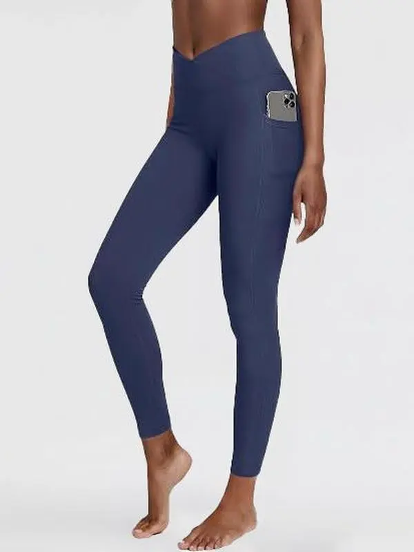 Aarya 932 Women’s Cross-Waist Band Contour Leggings - Active Gym Pants, High-Waisted Ribbed High-Stretch, V-Back Lift, Tummy Control, Side Pockets, Silky Soft Lining, All-Season Daily & Gym Fitness Wear, Gym Fitness Leggings
