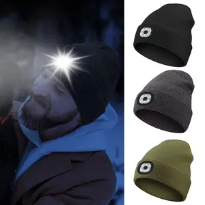 2/4pcs Led Lighting Knitted Cap, Beanie with Light for Unisex, LED Hat with Flashlight, Rechargeable Detachable and Washable