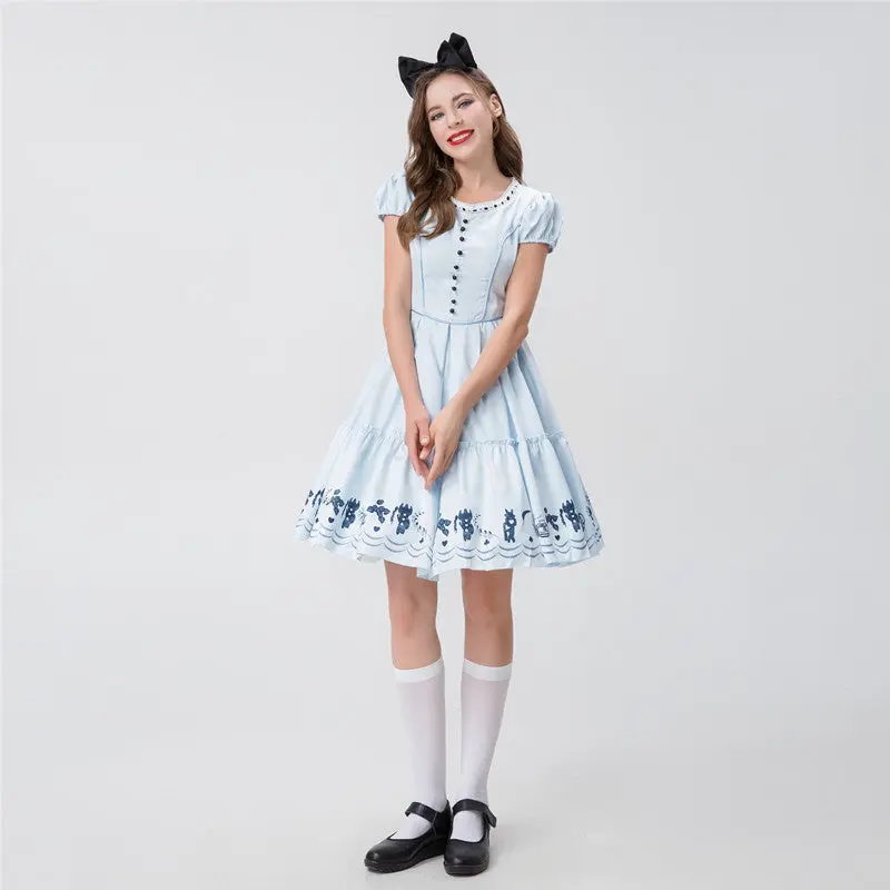 Alice in Wonderland Blue Dress Maid Costume Cute Lolita Stage Performance Outfit