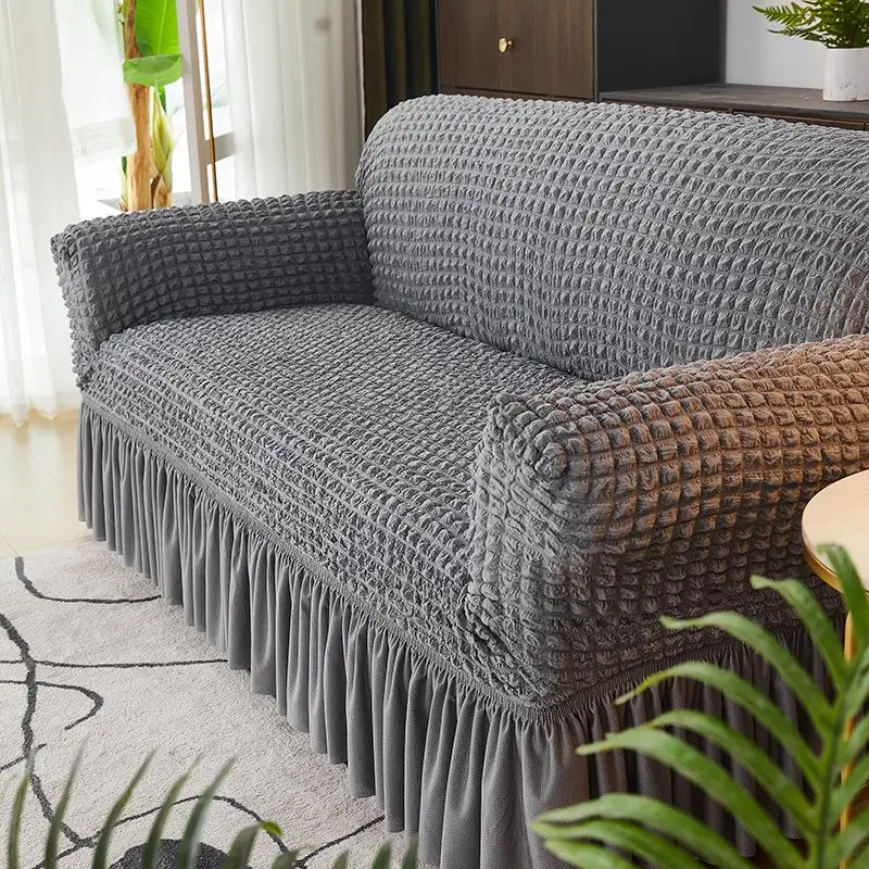 Solid Color Sofa Cover, Non-slip Sofa Slipcover with Skirt, Halloween Decor Furniture Protector for Living Room, Bedroom, and Office