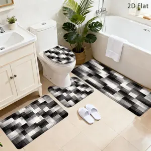 3/4pcs Bathroom Non-Slip Mat Set, Black And White Vintage Floor Mat, Home Decor Water-Absorbing Mat for Shower Door, Soft And Thick Quick-Drying Carpet for Home Use, Bathroom Laundry Additions Foot Mat, Entrance Mat for Bedroom