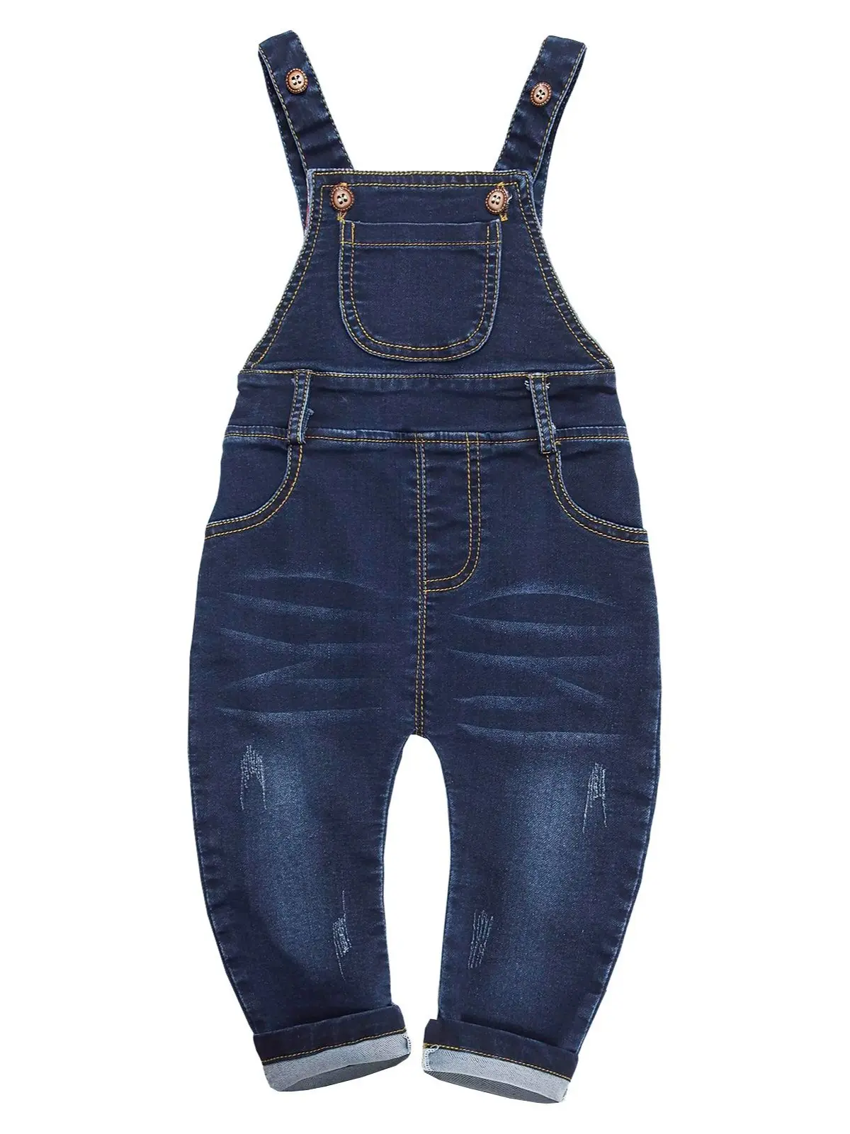KIDSCOOL SPACE Unisex Toddler Denim Overalls - Kid Jeans Jumpsuit for 12M-4T, Light Wash Ripped Cotton, Plaid Back, Elastic Waistband, Adjustable Straps, 2% Polyester Imported Casual Baby Clothes, Machine Washable, 3-4 Years