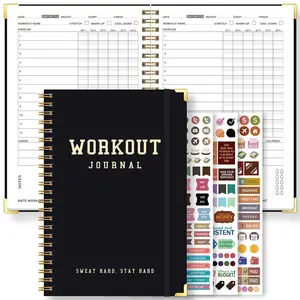 A5 Fitness Diary Notebook, Workout Journal Training Record Book, Spiral Bound Exercise Plan Logbook, Spiral Bound Notepad, Workbook, Includes Three Stickers