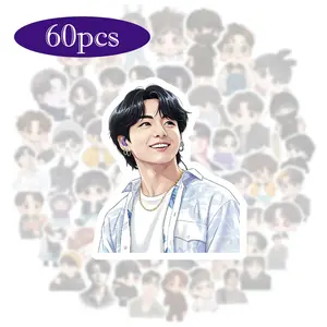 60pcs Jung-kook K-pop Stickers Singer Merch, Vinyl Decals for Phone Cases Instrument Cases Car Decals, High-Gloss Vinyl Art, High-Grade Adhesive, K-pop Fan Essentials