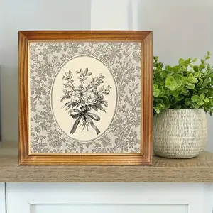 8x8 Inch Rustic Wood Frame Wall Art Suitable for Living Room, Kitchen, Bedroom, Bathroom Decor - Floral Panel with Wood Grain Frame, Decorative Picture, Ideal Gift, Flower Mural