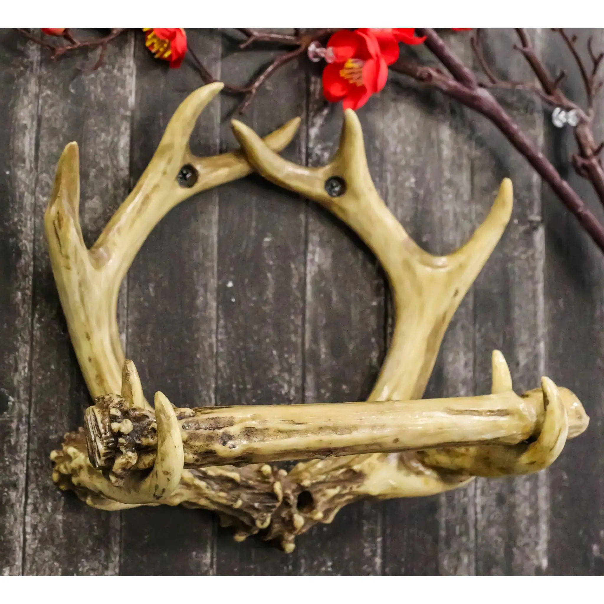 Rustic Western Painted 8-Point Buck Deer Antlers Toilet Paper Holder, 8" Tall, 1.25 lb, 4.5" Deep Bathroom Wall Decor Home Statue Figurine