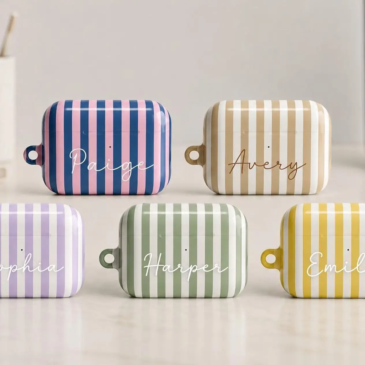 Striped Airpods Case, Custom Name Monogram Striped Earbuds Case, Preppy Aesthetic Cover for AirPods Pro & AirPods 1 2 3 4