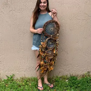 Handmade Dreamcatchers with Feathers and Beads for Home Decor
