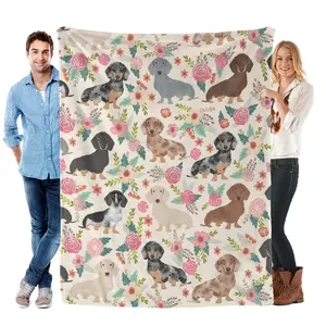 Dachshund Dog Floral Flannel Blanket   Soft Funny Throw Blanket Cozy Lightweight Plush Portable Cover Blanket For Sofa,Warm Gift For Birthday,Christmas,Multiple Blankets
