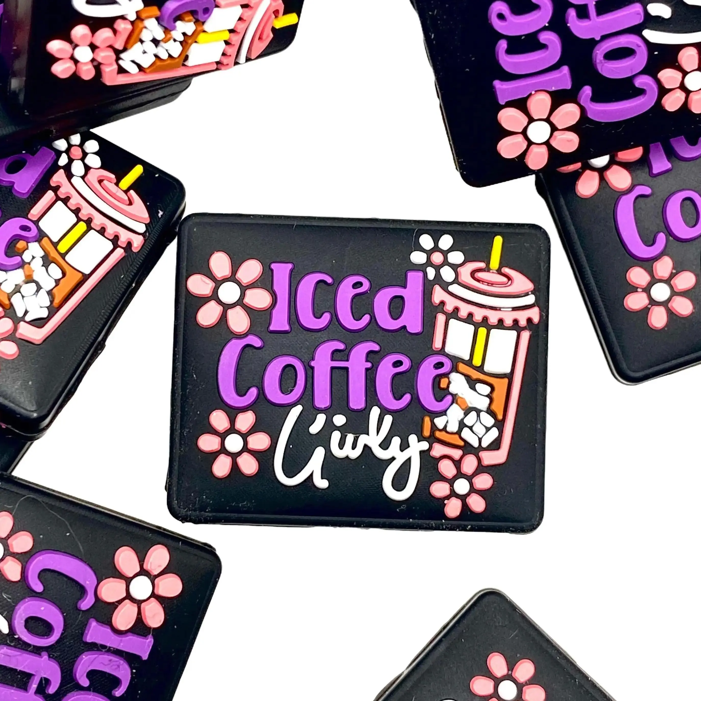1pc Iced Coffee Girly Silicone Focal Beads - Cute Colorful Flower Craft Drink DIY Beaded Pen