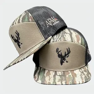 Realtree Original 7 Panel Buck Logo Hat with Camouflage Pattern and Black Buck Logo Design Adjustable Snapback Hi-Pro 7 Panel Flat Visor Cotton Sweatband OSFM 7 – 7 3/4