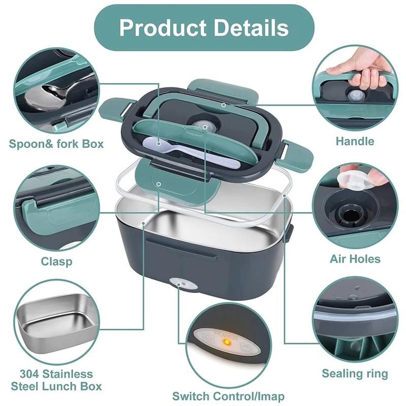 12V /24V /110V Stainless Steel Electric Heating Lunch Box for Home Car Office School Smartain