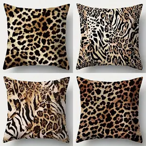 Vintage Leopard Print Pillow Covers Set of 4, 45x45cm Decorative Cushion Cases with Hidden Zipper, Indoor Outdoor Use