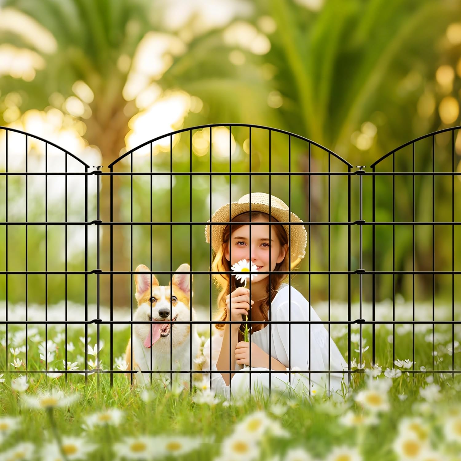 Metal Garden Fence 32 inch H x 28 inch W (5 Panels, Total Length 11.6 ft) No Need Dig Rustproof Animal Barrier Fencing Border Fence for Dog, Patio,Yard, Landscape, Flower Bed