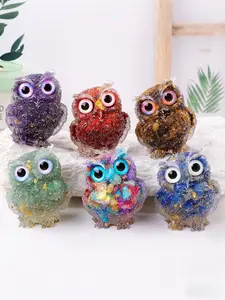 1pc Orgone Resin Crystal Shard Rolling Stone Owl Statue Hand Carved Stone Crystal Animal Statue For Tabletop Indoor Outdoor Therapy Gemstone Decoration Shelf Desk Office Decor Decorative Sculptures