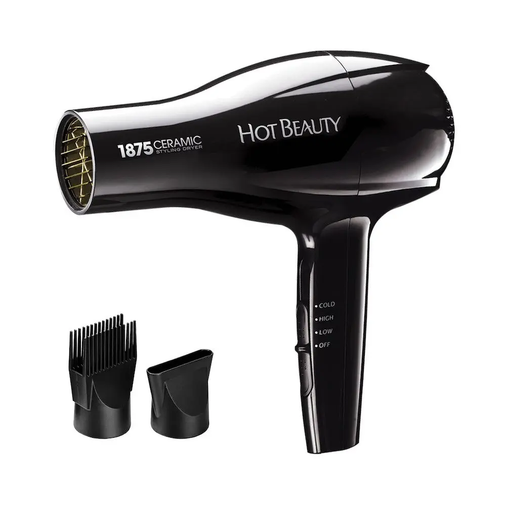 Hot Beauty 1875 Ceramic Styling Hair Dryer 2 Styling Attachments