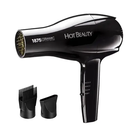 Hot Beauty 1875 Ceramic Styling Hair Dryer 2 Styling Attachments