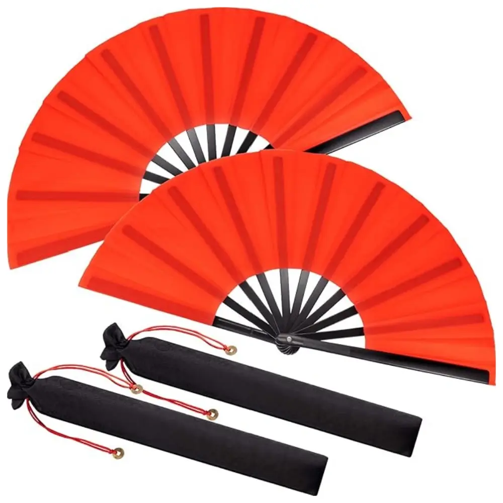 2 Packs Large Clap Fans for Line Dancing Large Chinese Folding Hand Fans for Men and Women, Festival, Tai Ji, Kungfu, Martial Art, Gifts (Red) summerwins