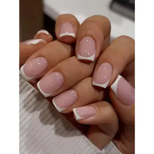 24pcs Short Square Press-On Nails – White French Tip for a Classic Finish