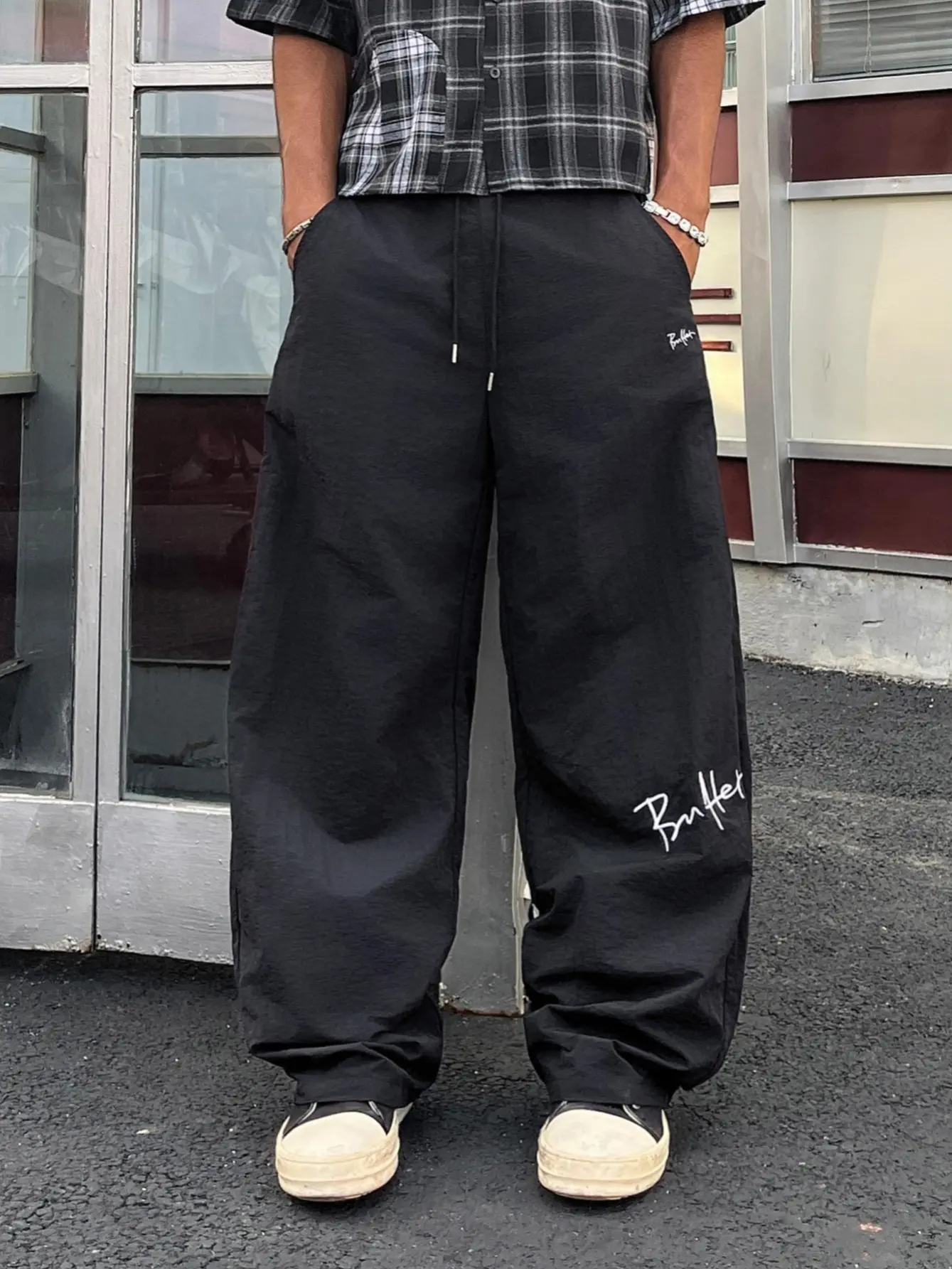 Guys Loose Fit Wide Leg Pants Lightweight Polyester Fabric Elastic Waistband Drawstring Baggy Track Pants Pockets Streetwear Trousers Male Apparel cozy soft cool clean chic active sporty casual premium classic stylish durable trendy comfy vibe s autumn