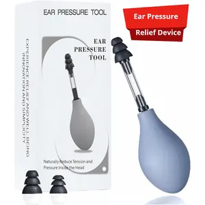 Ear Pressure Relief Suction Tool with 3 Sizes Earplugs, for Migraine & Tinnitus Ringing Ears, Airplane Comfort Aid (Grey, 1 Count (Pack of 1)), Three Sizes