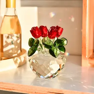Charming Crystal Glass Rose Bouquet, Colorful Decorative Floral Artificial Flowers with Gem Decorations, Perfect Anniversary Gift, Home Decoration, Birthday Present