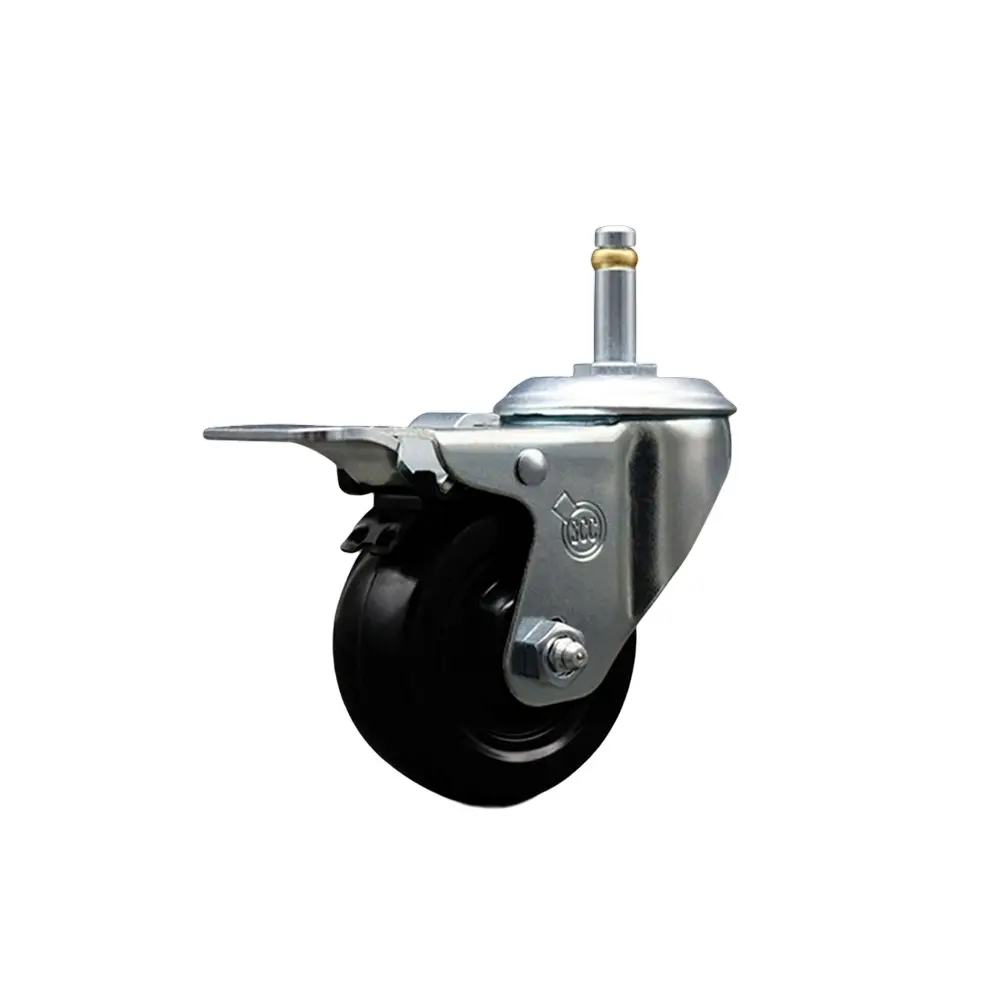 212 MAIN Hard Rubber Swivel Grip Ring Stem Caster - Zinc Plated, 3x1.25 in Lockable Furniture Moving Wheel, 0.43 in Stem, Total Locking Brake, Chemical & Oil Resistant, 275 lbs Capacity, SCC-GRTTL20S314-HRS-716138 Model, for Shop Projects