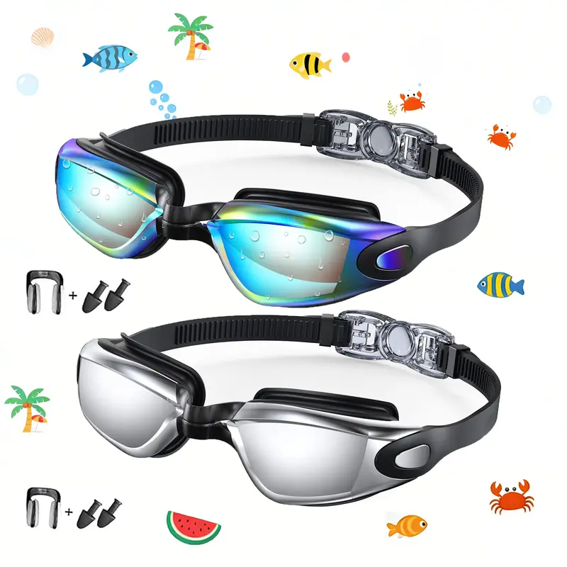 Sharkite 2-Pack Adult Swimming Goggles Anti-fog, UV-protective, leak-proof, full-coverage goggles suitable for adults, men, women, and teenagers