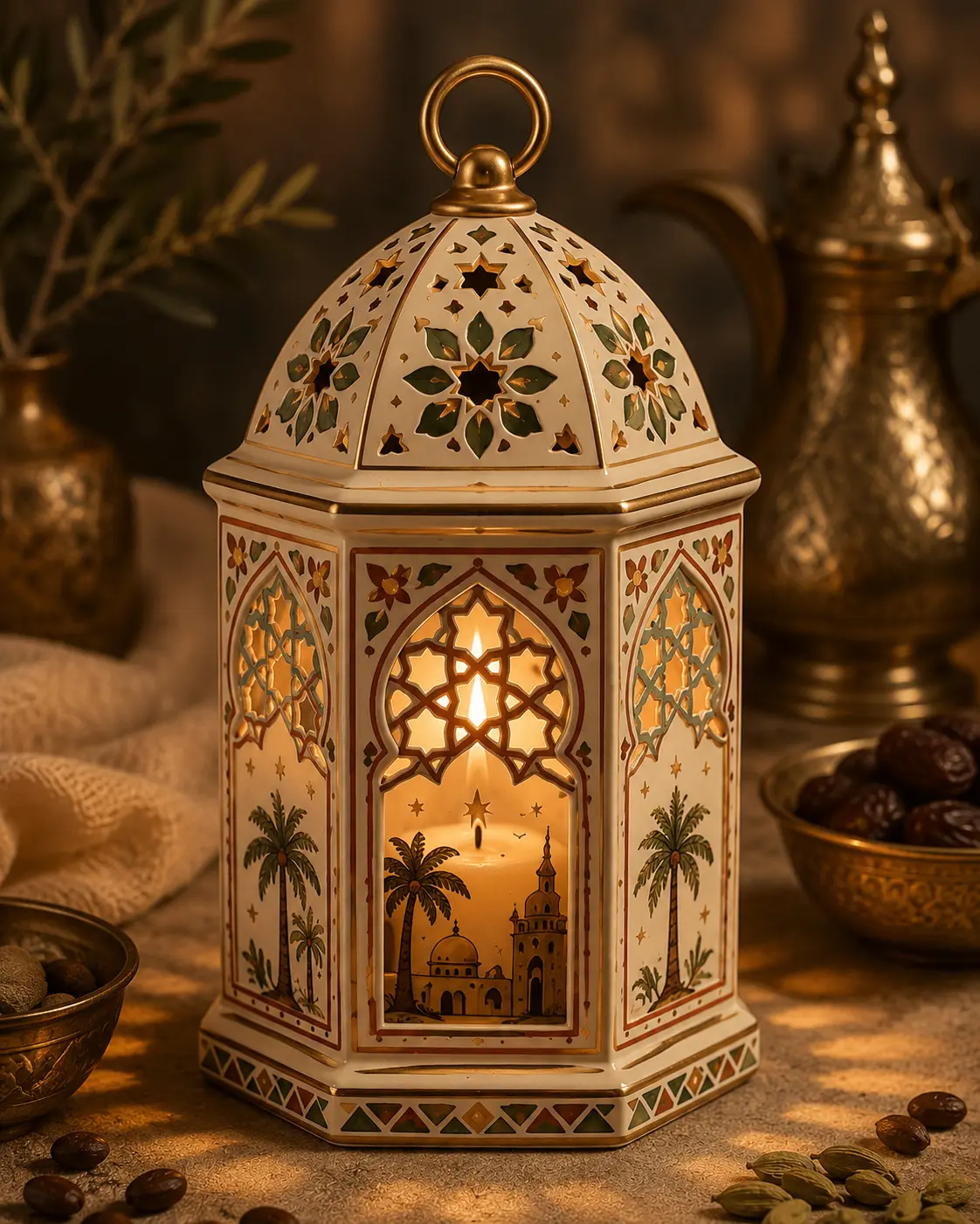 Heritage Collection - Noor Ceramic Lantern, Decorative Light Artwork for Home Decor