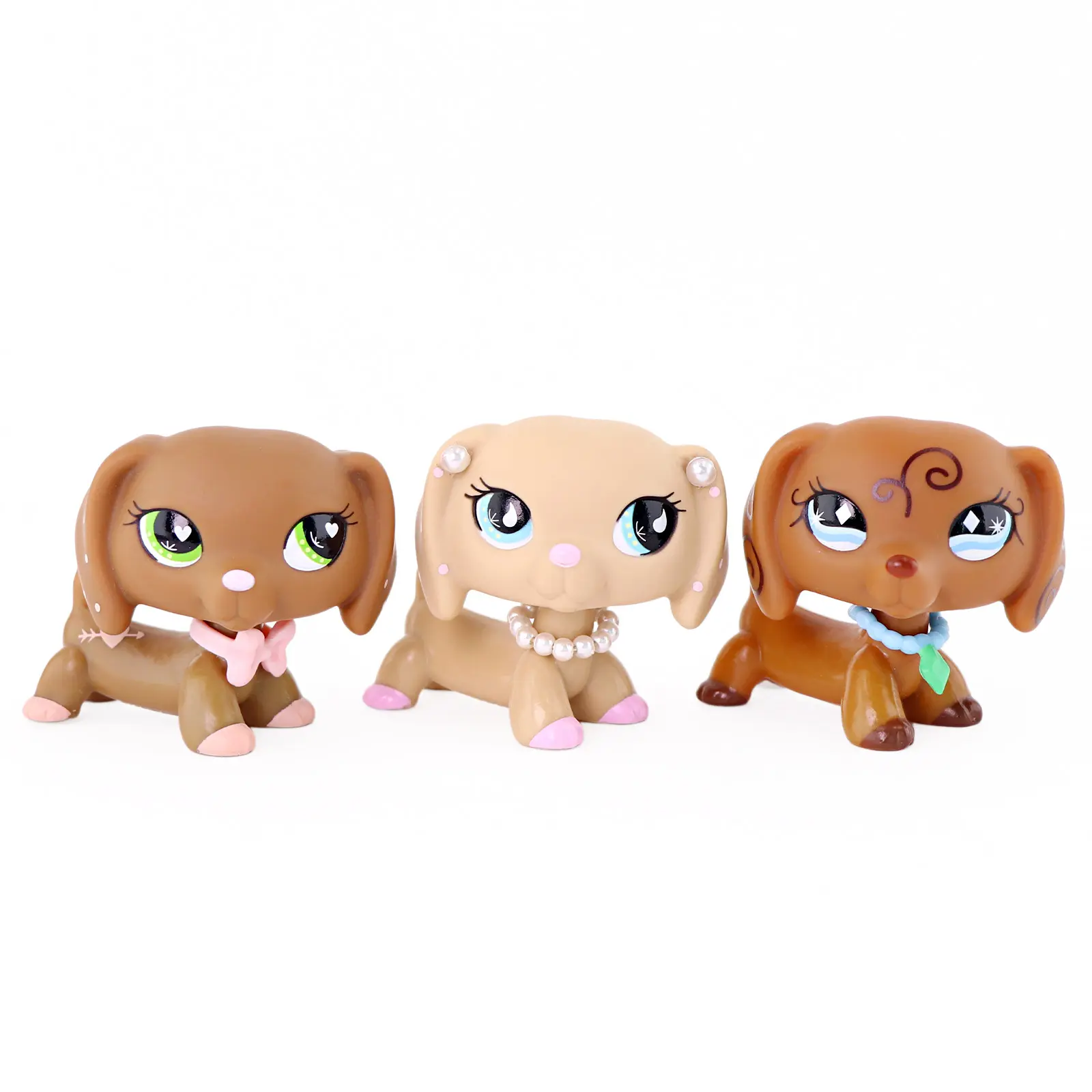 3 Pcs Mini Dachshund Dog Figures, Bobble‑Head Puppy Toy Set, Cute Pet Dog Figurines with Dress‑up Accessories, Collectible Small Animal Toys for Kids Birthday Party Gift