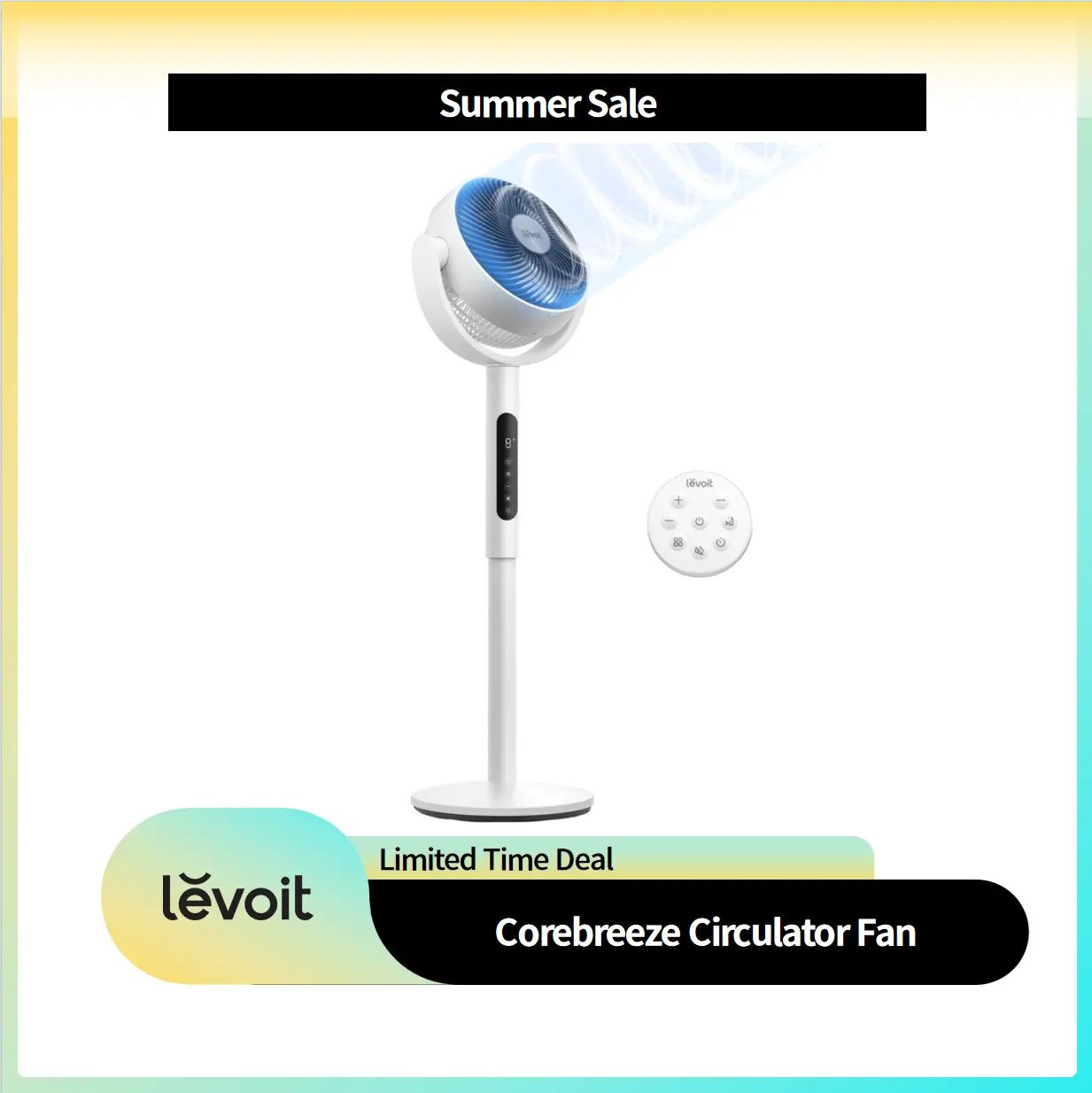 Levoit Corebreeze R432 Multifunctional Cooling Fan - Standing Oscillating Rotating Body Fan, 82ft Air Circulator, Remote Controlled, 20dB Silent Operation, DC Motor, 9 Speeds, Sensor, Timer, Pedestal & Tabletop Modes,dorm essentials,SummerSale