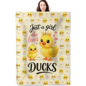 Cute Cartoon Duck Throw Blanket, Just A Girl Who Loves Ducks Flannel Blankets Gifts for Boys Girls Women, Home Decor Throws for Couch Bed Camping Travel Living Room Bedroom