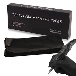 Disposable 200pcs Large Tattoo Machine Pen Covers 2.56 X 7.10inch Black Tattoo Machine Wrap Cartridge Sleeves for Most Wireless Tattoo Pen Machine