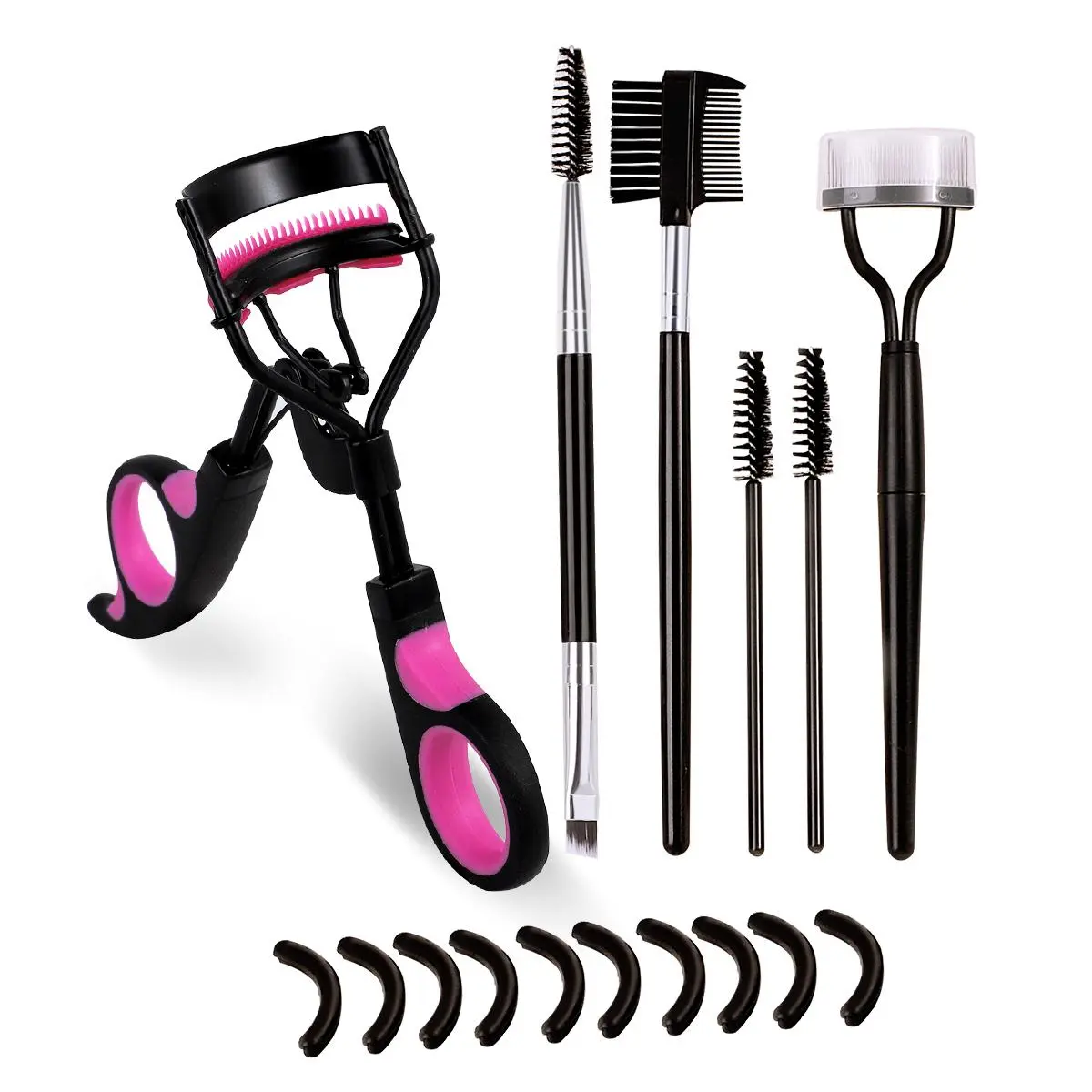 Eyelash Curling Tools Set, Eyelash Curler & Silicone Pad & Eyelash Brush & Eyelash Steel Comb & Spiral Comb, Portable Eyelash Extension Tool for Women, Eyelash Curlers Pad, Curl Lashes