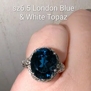 Stunning Sz6.5 London Blue & White Topaz Ring