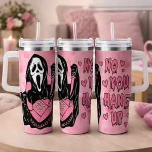 Ghost Face Car Cup (40oz/30oz/20oz) Pink Love Phone Horror Valentine Print Durable Stainless Steel Insulated Tumbler for Home Office Party Gift