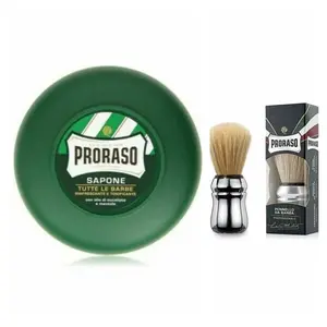 Shaving set PRORASO Green Shaving Soap Bowl 75ml Euclyptus & Shaving Brush Made in Italy Sensitive Skin Hydrating