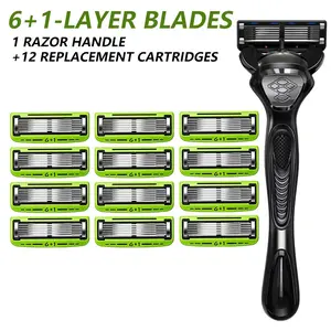 Men's Manual Razor Set, 1 Handle with 12-48 Replacement Blades, Sharp Durable, Easy to Clean, Facial Shaving Tool for Men