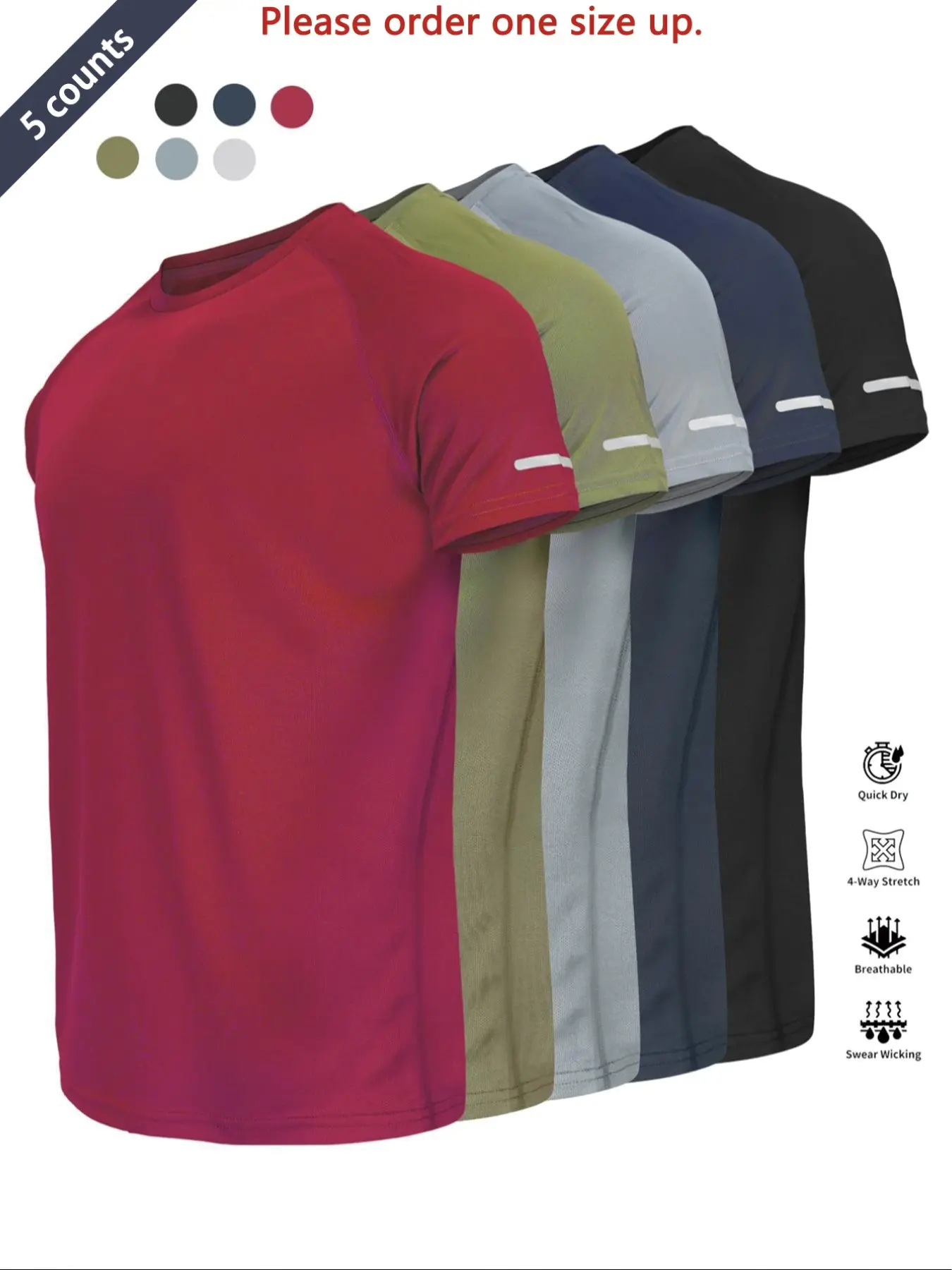 Reflective Sportswear T-Shirt, Breathable Quick-Dry Short Sleeve Crew Neck, Lightweight Men's Athletic Tee, Ideal for Outdoor Activities