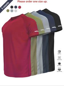 men's plain reflective design sports tee, breathable quick drying short sleeve t-shirt, activewear, men's sportswear for gym workout running, clothes
