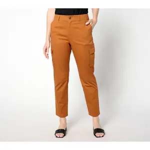 QVC Women's Petite Stretch Cotton Sateen Tapered Ankle Cargo Pants