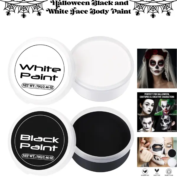 Halloween Black & White Face Body Paint Kit for Adults, Oil-Based Non-Toxic Face Paint for Skeleton, Clown, Vampire, Zombie, SFX Makeup, Cosplay, Costume Party & Special Effects