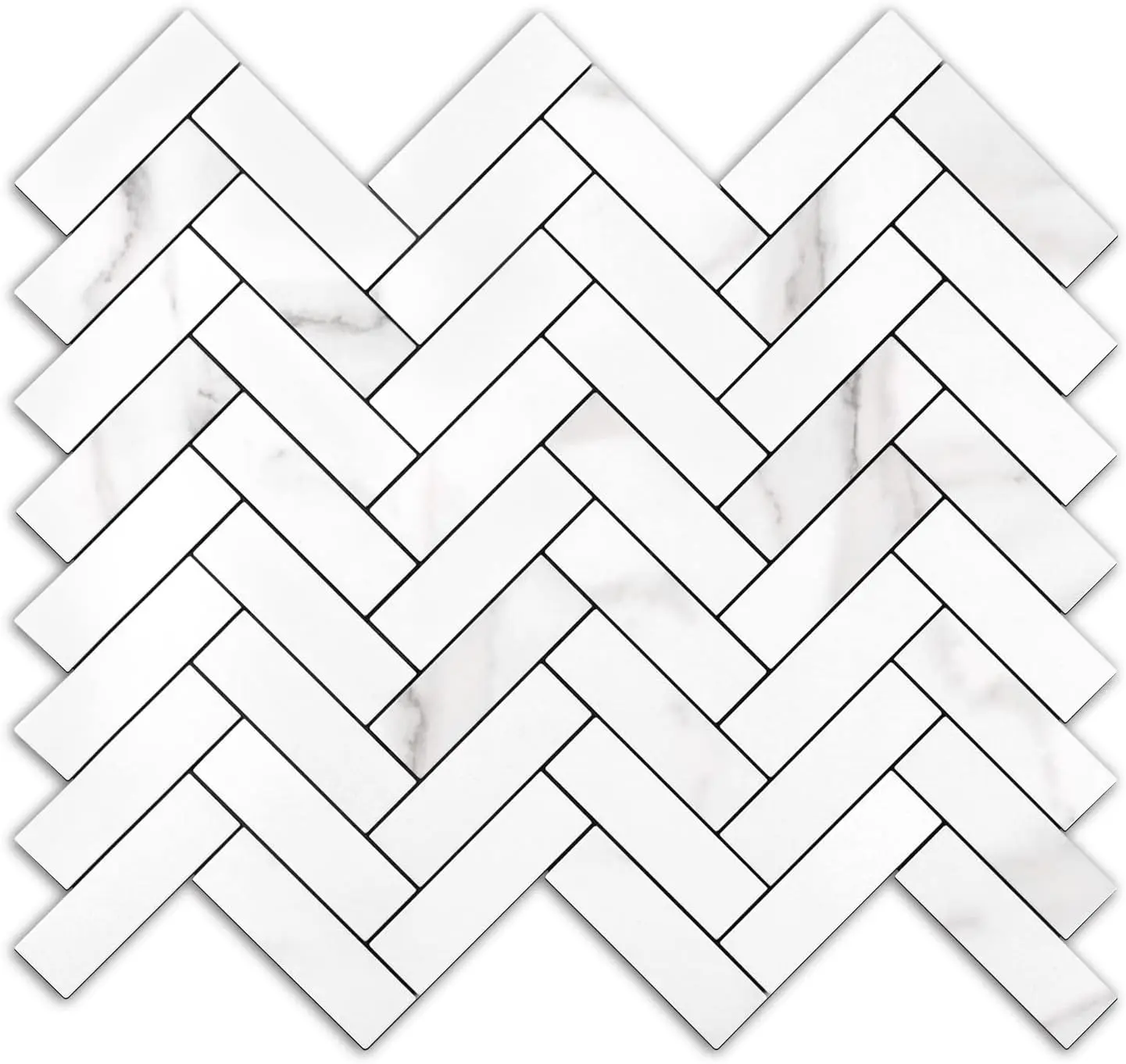 10 Sheets Herringbone Peel and Stick Backsplash, Stick on  Composite PVC Kitchen Backsplash, Marble White Mixed Light Grey Look Self Adhesive Wall Tiles