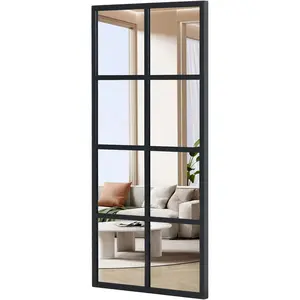 Black Window Pane Bathroom Mirror, 24x36 or 16x32 Inch Metal Framed Wall Mirror, Rectangle Vanity Mirror for Bathroom, Available in Single or Set of 2
