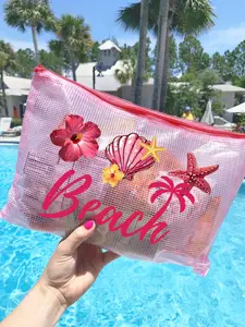 Stylish waterproof PVC beach bag with seashell pattern and colorful letter print - A4 size, transparent vanity bag, ideal for swimming, diving and summer vacations - lightweight, beach bag accessory, travel essential, Cosmetic Bag