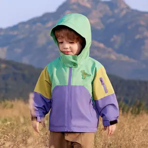 CICIIBEAR Toddler Boys' Loose Fit Polyester Soft Shell Jacket - Dinosaur Print, Playful Color, 3-in-1, Waterproof, Oil-Proof, Stain-Resistant, Adjustable Cuffs, Reverse Zipper Pockets, Pull On, Breathable, Free Movement, Hooded for Outdoor Adventures, Hig